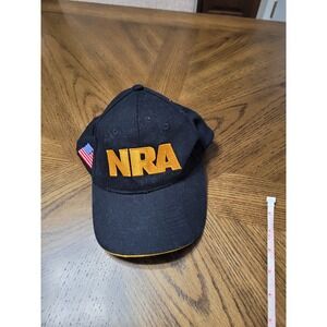 NRA Hat Mens Black Yellow Embroidered Logo American Flag Adjustable Baseball Cap